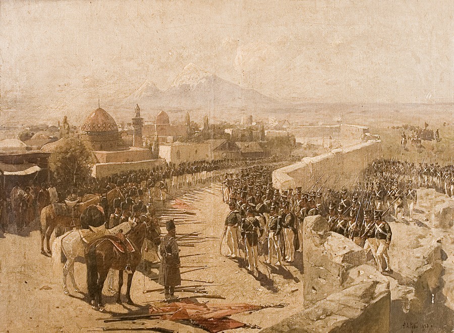 (Рисунок 3). Картина Франца Рубо «Сдача крепости Эривани 1 октября 1827 года»